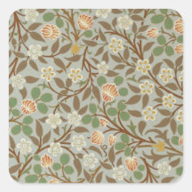 Vintage William Morris Clover Floral Design Square Stickers