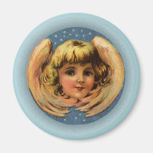 Vintage Winged Angel With Stars and Glowing Halo Magnet