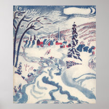 Vintage Winter Christmas Village with Trees, Snow Poster