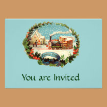 Vintage Winter Scene Train & Station invitations