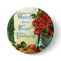 Vintage Wish a Happy Thanksgiving Button Badge