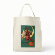 Vintage Witch and Owl Organic Grocery Tote Bag