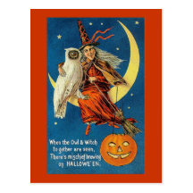 Vintage Witch Halloween Designs Postcard