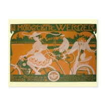 Vintage Woman Cycling with Cupid Postcard