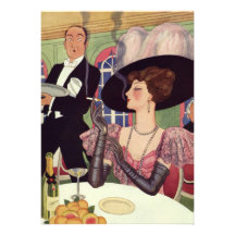 Vintage Woman Drinking Champagne Smoking Cigarette Custom Announcements