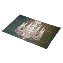 vintage woodgrain purple chandelier wedding place mat
