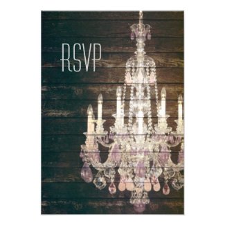 vintage woodgrain purple chandelier wedding RSVP Custom Invitation