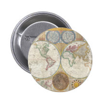 Vintage World Map Pinback Button