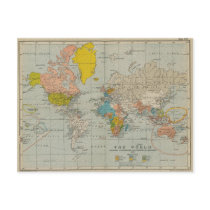 Vintage World Map Postcard