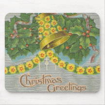 Vintage Yellow and Green Christmas Bells Mouse Pads