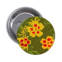 Vintage Yellow and Red Flowers Pinback Buttons