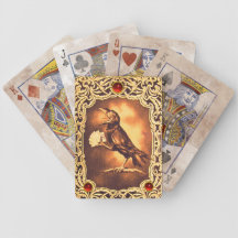 Vintage Yellow Brown Crow Playing Poker Red Ruby