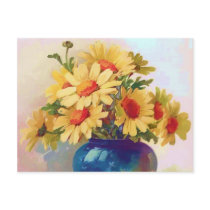 Vintage Yellow Flowers in Blue Vase Postcard