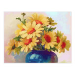Vintage Yellow Flowers in Blue Vase Postcard