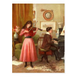 Vintage Youth Playing Musical Duet Postcard