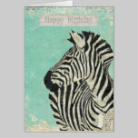 Vintage Zebra Blue Birthday  Card cards