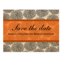 Vintage Zinnia Save the Date Postcard, Orange