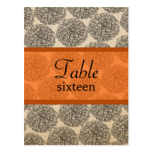 Vintage Zinnia Table Number Postcard, Tangerine