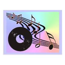 Vinyl Record and Notes Postcard