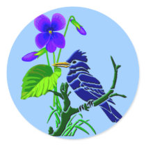 Violet and Blue Jay Round Sticker