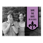 Violet Fleur De Lis Banner Save the Date Postcard