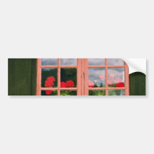 Violet Geraniums In The Window Of A Traditional Ho Bumper Stickers