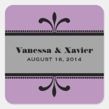 Violet/Grey Fancy Art Deco Wedding Stickers