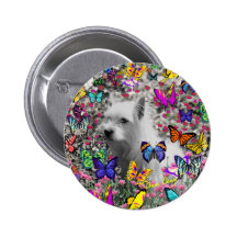 Violet in Butterflies Button -West Highland Westie