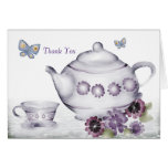 violets tea cup teapot butterflies thank you no... cards