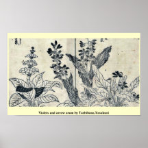 Violettes et arum de flèche par Tachibana, Yasukun Affiches