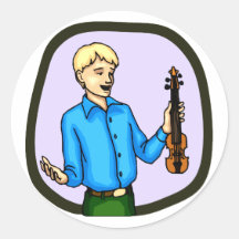 Violin and Boy Graphic Image Round Sticker
