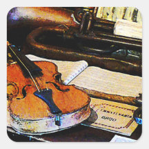 Violin and Bugle Square Sticker