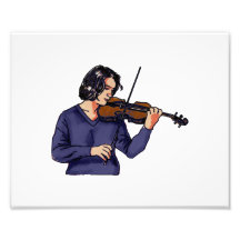 Violin female player blue shirt photographic print