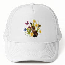 VIOLIN, FLOWERS AND BUTTERFLIES TRUCKER HAT