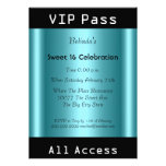 VIP pass Sweet 16 Birthday Party Black Teal Personalized Announcement