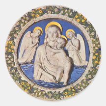 VIRGIN WITH CHILD AND ANGELS ROUND STICKER