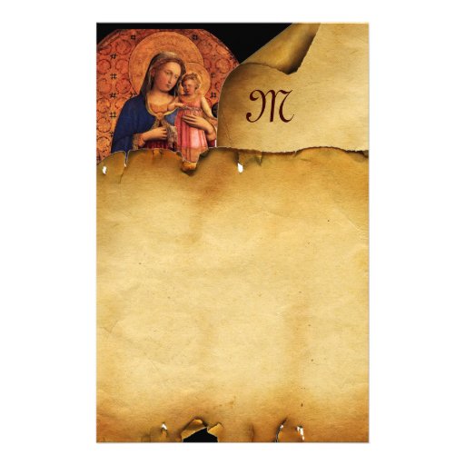 VIRGIN WITH CHILD AND SAINTS , Parchment Monogram Stationery Paper