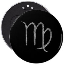 Virgo. Zodiac Astrology Sign. Black. Pinback Button