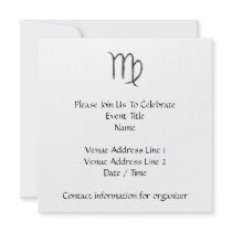 Virgo. Zodiac Astrology Sign. Black. Personalized Invitation