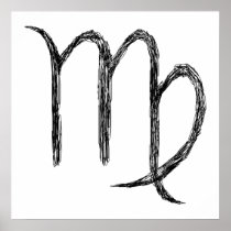 Virgo. Zodiac Astrology Sign. Black. Print