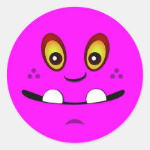 Visage fuchsia mignon de monstre avec un Underbite Autocollants Ronds