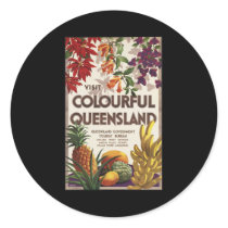 Visit colourful Queensland Round Stickers