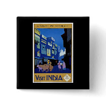 Visit India Vintage Travel Art Pinback Buttons