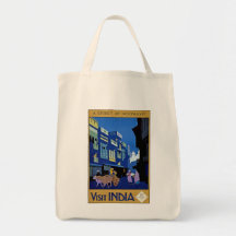 Visit India Vintage Travel Art Tote Bags