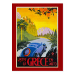 Visitez La Grece En Auto Retro Holiday Poster Postcard