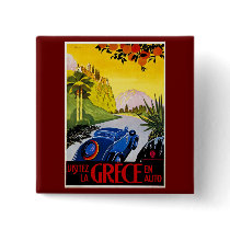 Visitez La Grece En Auto - Vintage Travel Poster Pinback Buttons