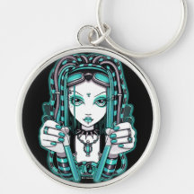 "Vivian" Aqua Blue Cyber Goth Fairy Art Keychain