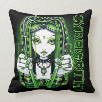 Vivian Cyber Goth Green Psytrance Fairy Pillow pillows