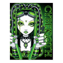 Vivian Cybergoth Toxic Green Fairy Postcard