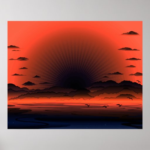 Vivid Dark Sunburst Beach Sky Posters